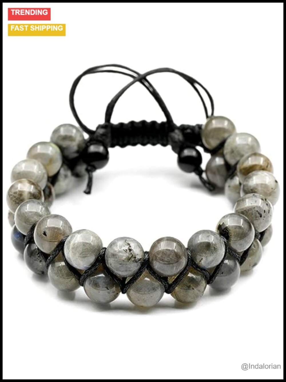 Natural Labradorite Macrame Bracelet - Handmade Adjustable Beaded Unisex Jewelry